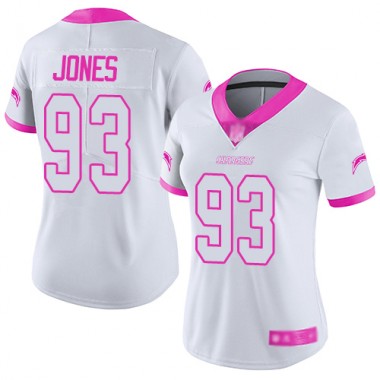 Los Angeles Chargers NFL Football Justin Jones White Pink Jersey Women Limited  #93 Rush Fashion